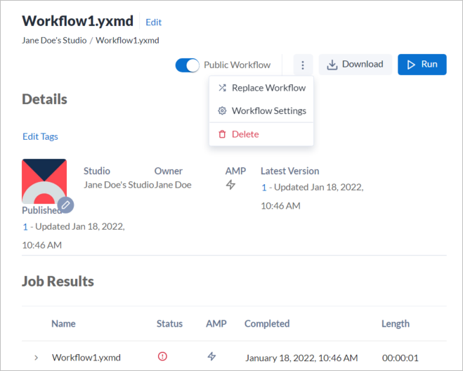 Screenshot of a workflow in Alteryx Server.