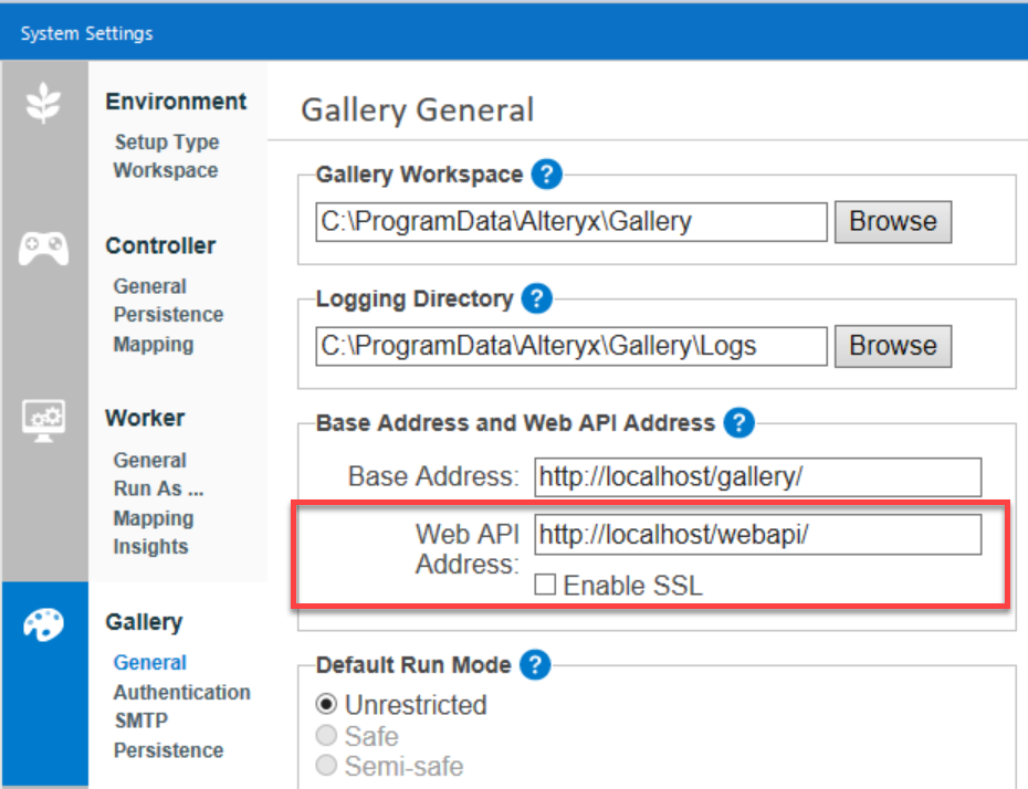 The Web API address can be set up in System Settings.