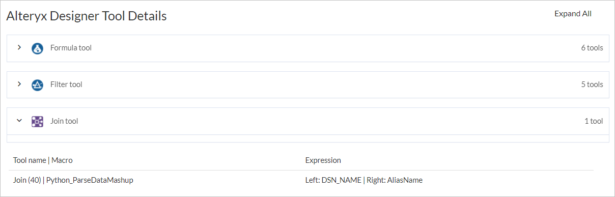 Screenshot of Connect showing the Alteryx Designer Tool Details section.