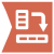 Orange polygon containing a white box with vertically stacked rows followed by an arrow pointing to another box of rows placed in a horizontal row.