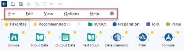 Image showing the Alteryx Designer main menus.