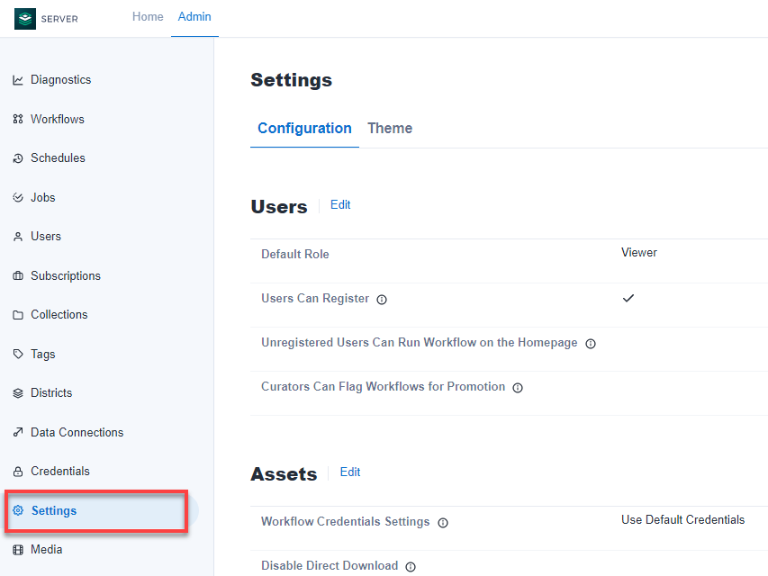 Alteryx Server Settings in admin interface.