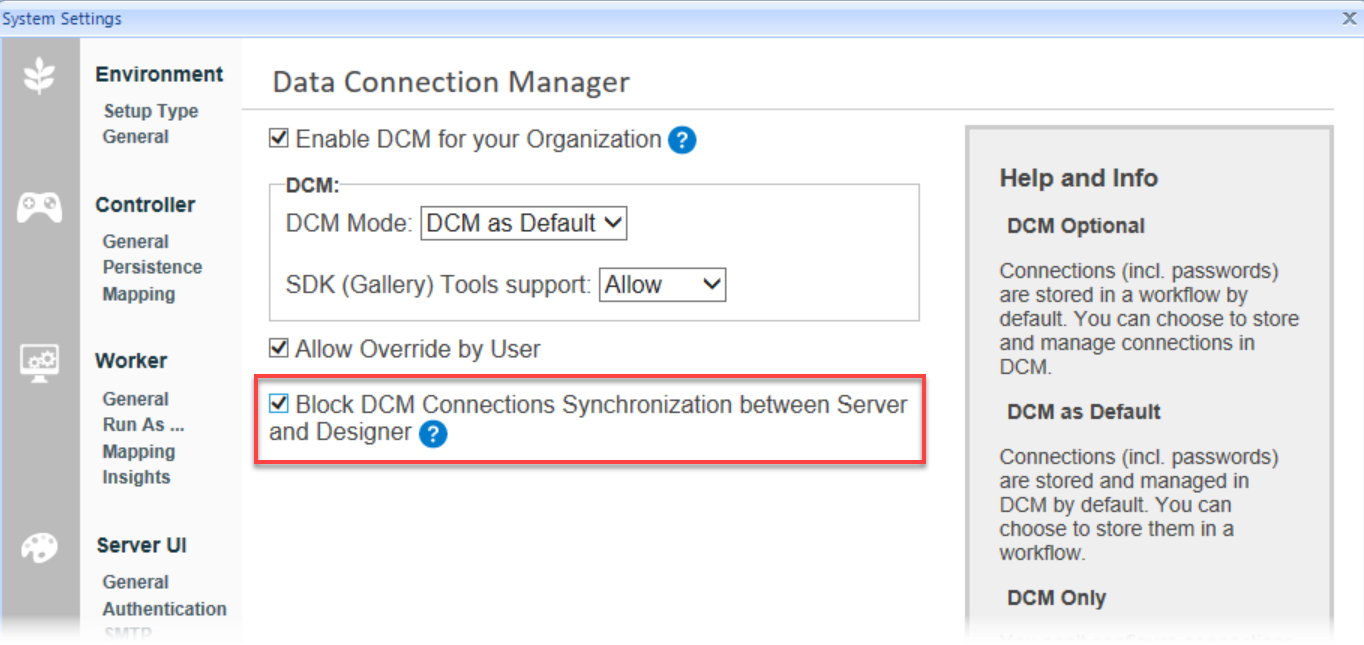 DCM setup in System Settings.