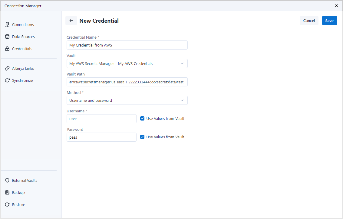 New Credential that uses an External Vault