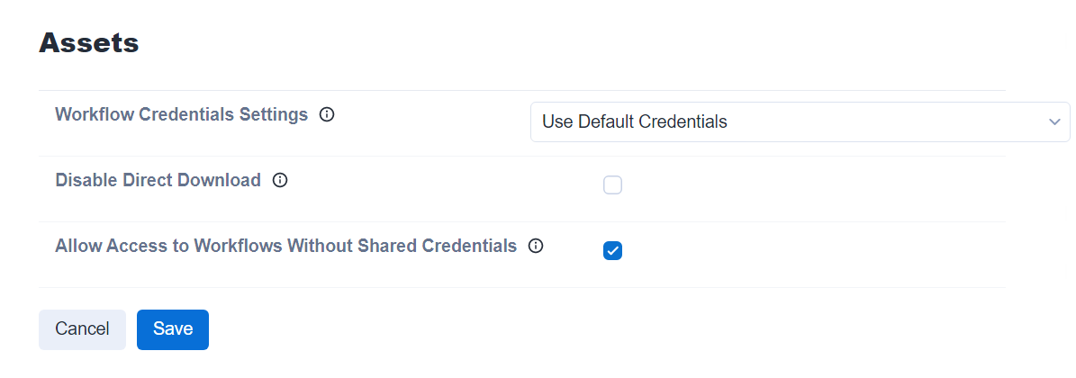 Assets settings in the Configuration section of the admin interface.