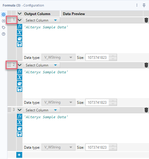 Image showing the Formula tool configuration window with multiple expressions. The expression IDs are highlighted.