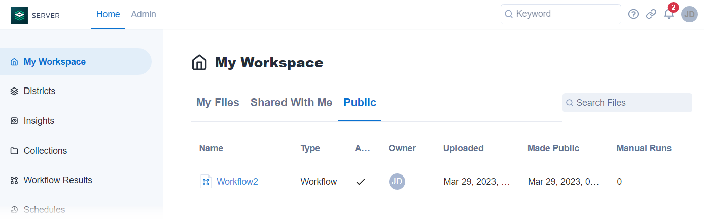 Workflow displayed under the Public tab.