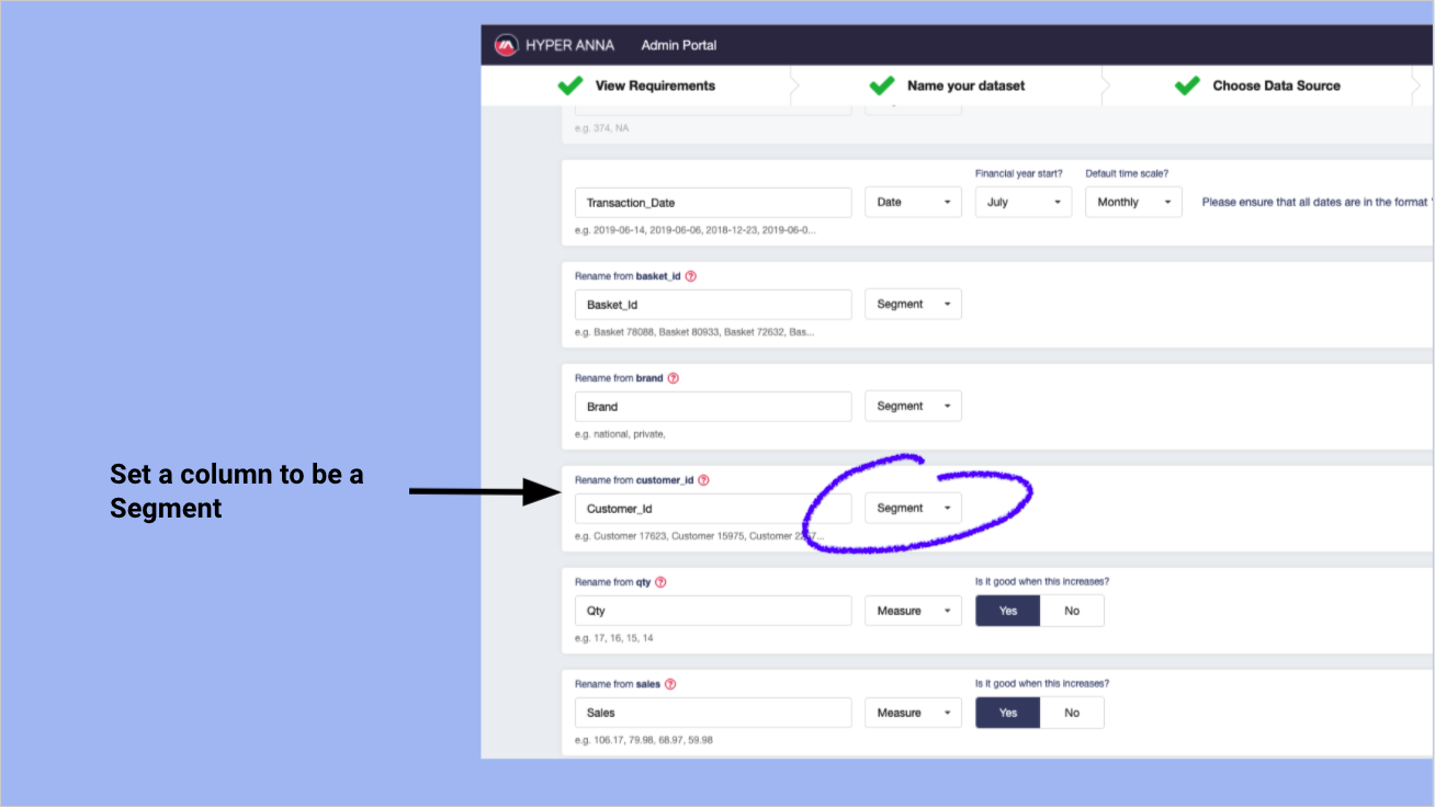 Set a column to be a segment