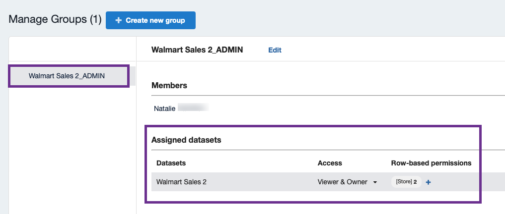 Assigned datasets UI