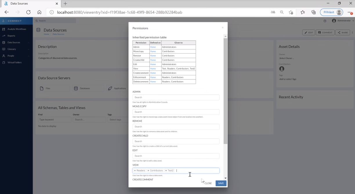 Screenshot of the Permissions table.