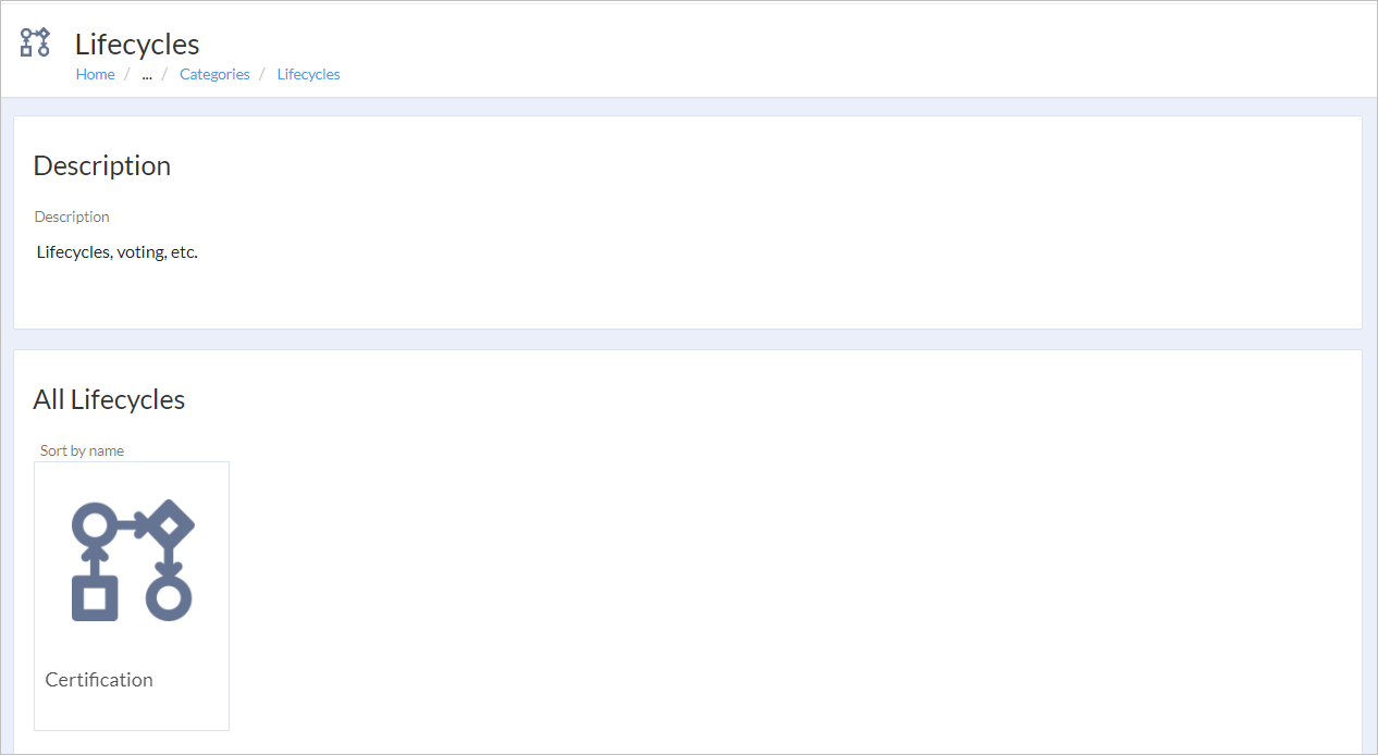 Screenshot of Connect showing Lifecycles in Categories.
