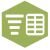 Green hexagon containing white bars stacked vertically and descending in size followed by a white box with with green bars separated into two columns.