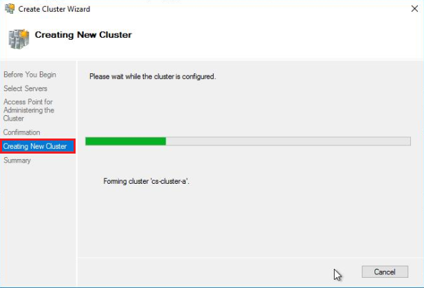 Upon selecting Next in step 12, the new Cluster will be configured and added to DNS.  